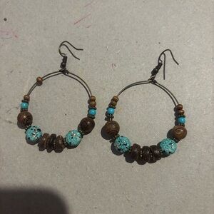 Artisan Turquoise and Brown Beaded Earrings